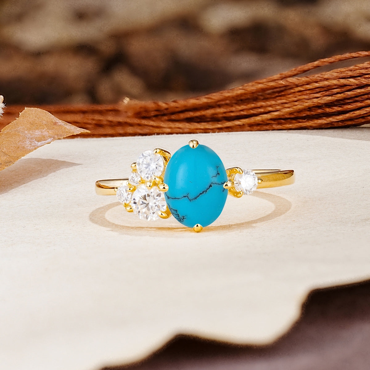 Classic And Unique Inlaid Marquise Cut Turquoise Engagement Ring - Additional view