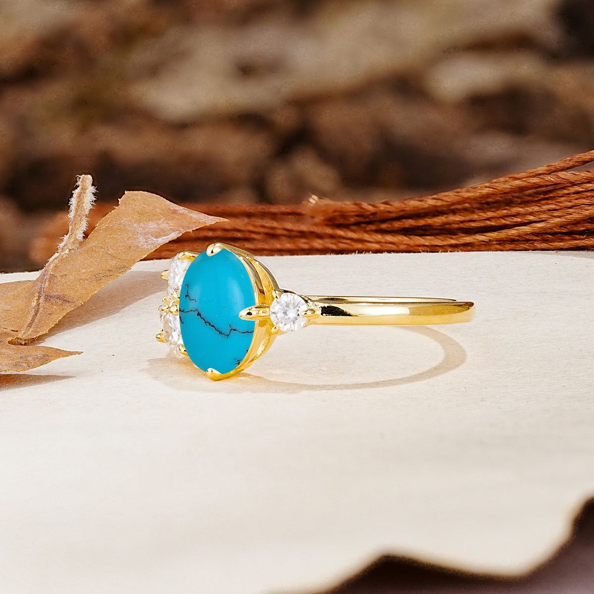 Classic And Unique Inlaid Marquise Cut Turquoise Engagement Ring - Additional view