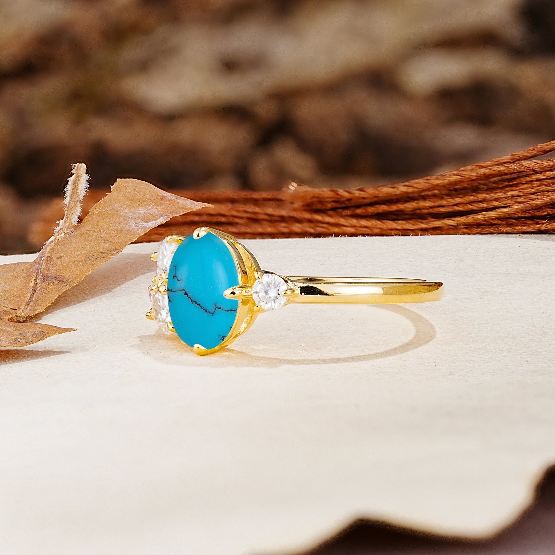 Classic And Unique Inlaid Marquise Cut Turquoise Engagement Ring - Additional view