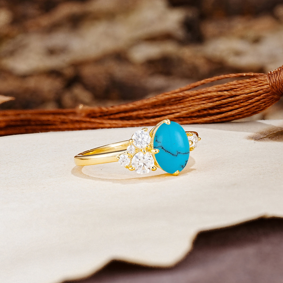 Classic And Unique Inlaid Marquise Cut Turquoise Engagement Ring - Additional view