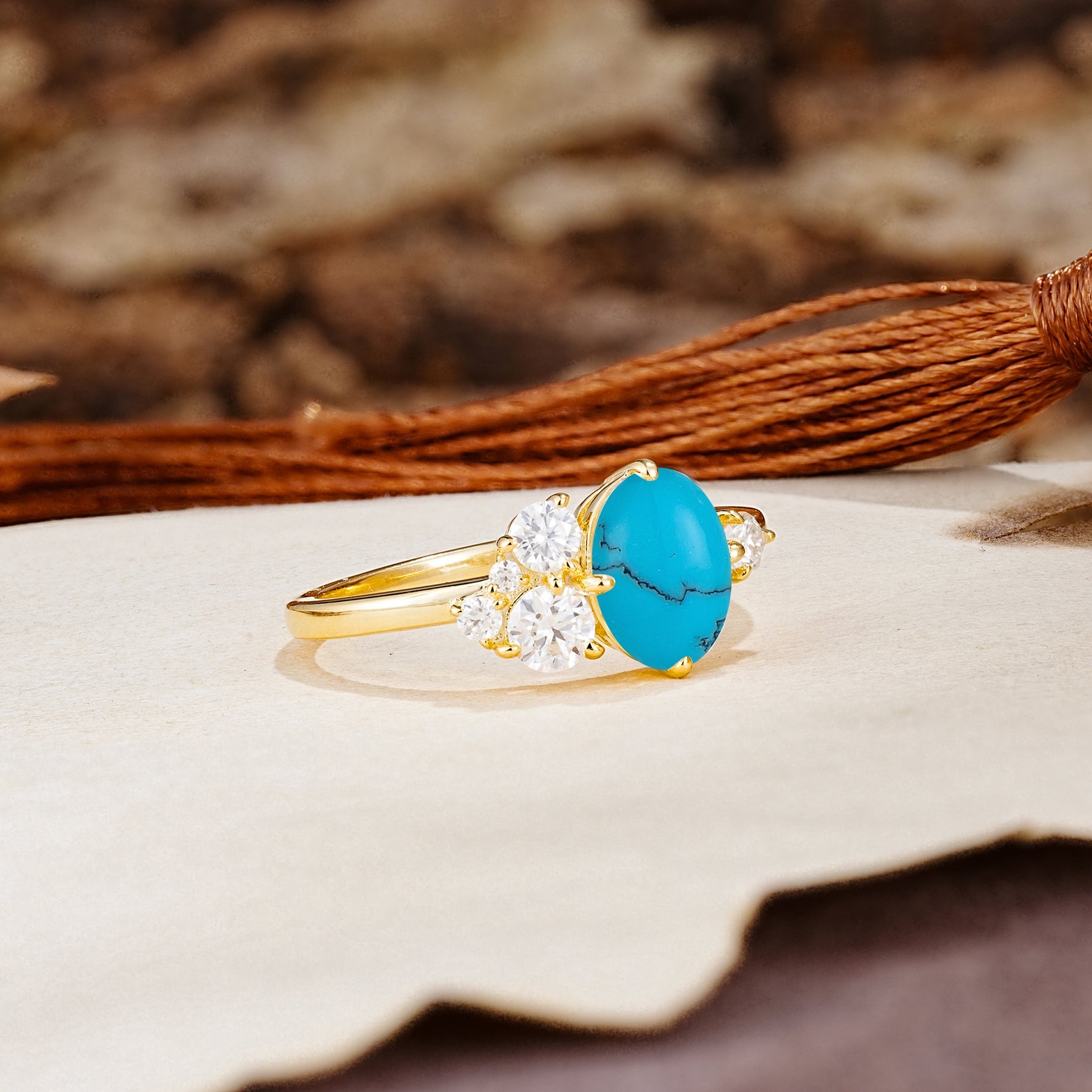 Classic And Unique Inlaid Marquise Cut Turquoise Engagement Ring - Additional view