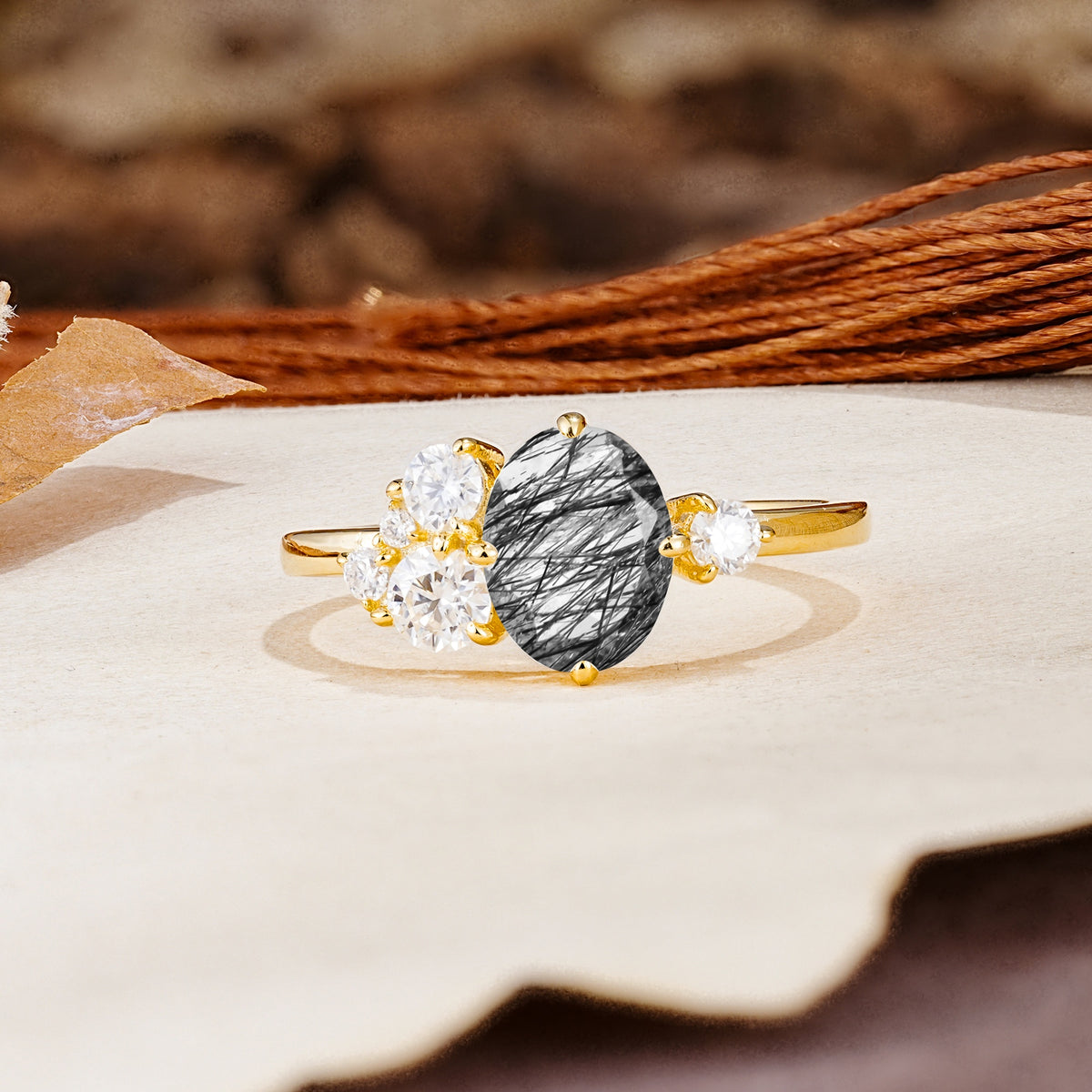 Classic And Unique Inlaid Marquise Cut Black Rutilated Quartz Engagement Ring - Additional view