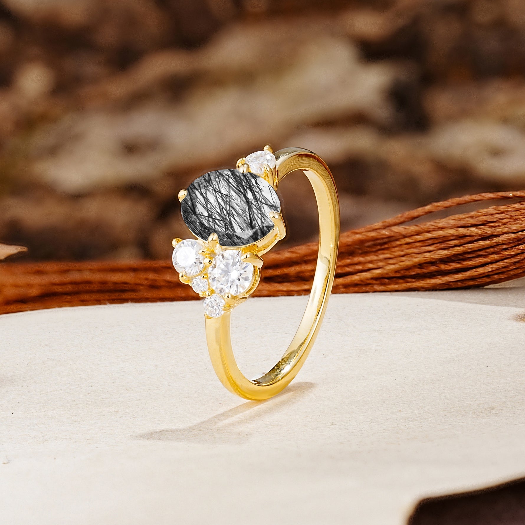 Classic And Unique Inlaid Marquise Cut Black Rutilated Quartz Engagement Ring - Additional view