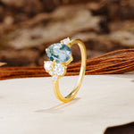Classic And Unique Inlaid Marquise Cut Moss Agate Engagement Ring - Additional view