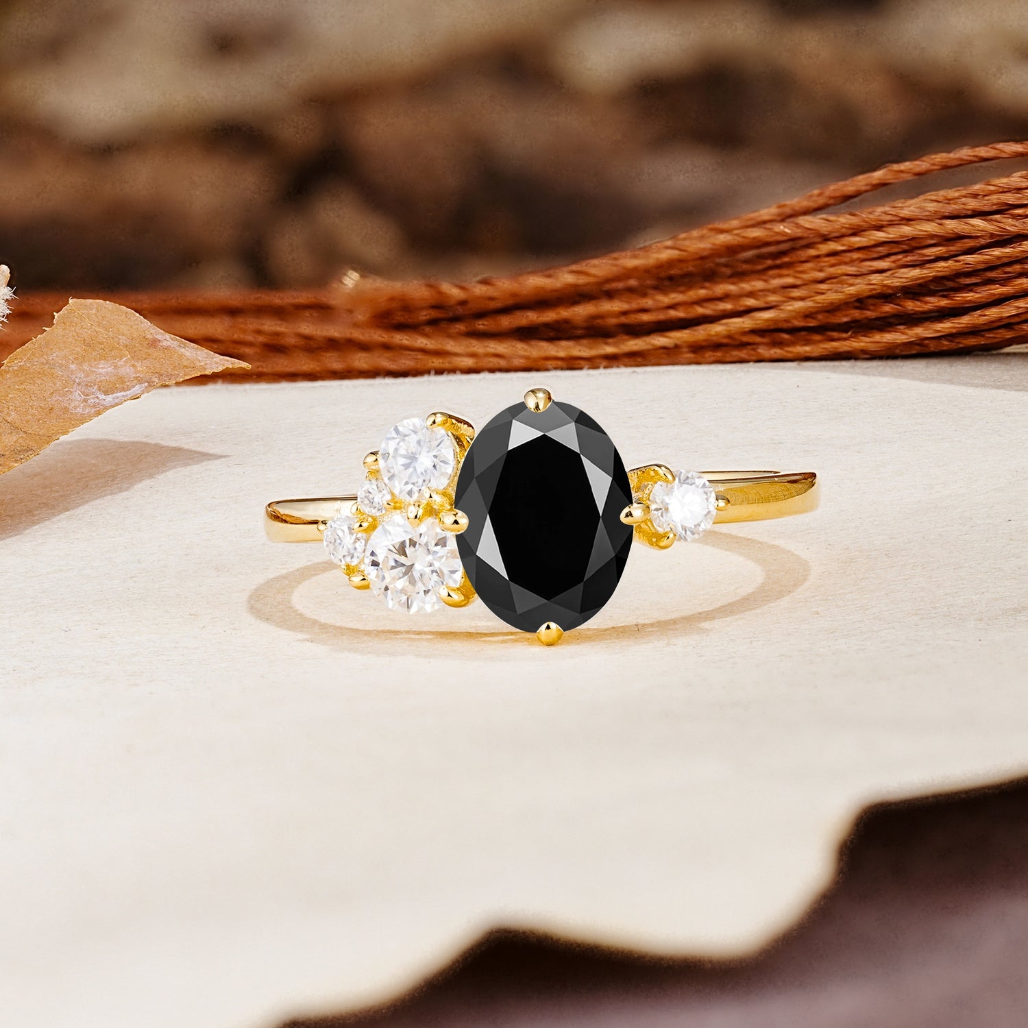 Classic And Unique Inlaid Marquise Cut Black Onyx Engagement Ring - Additional view