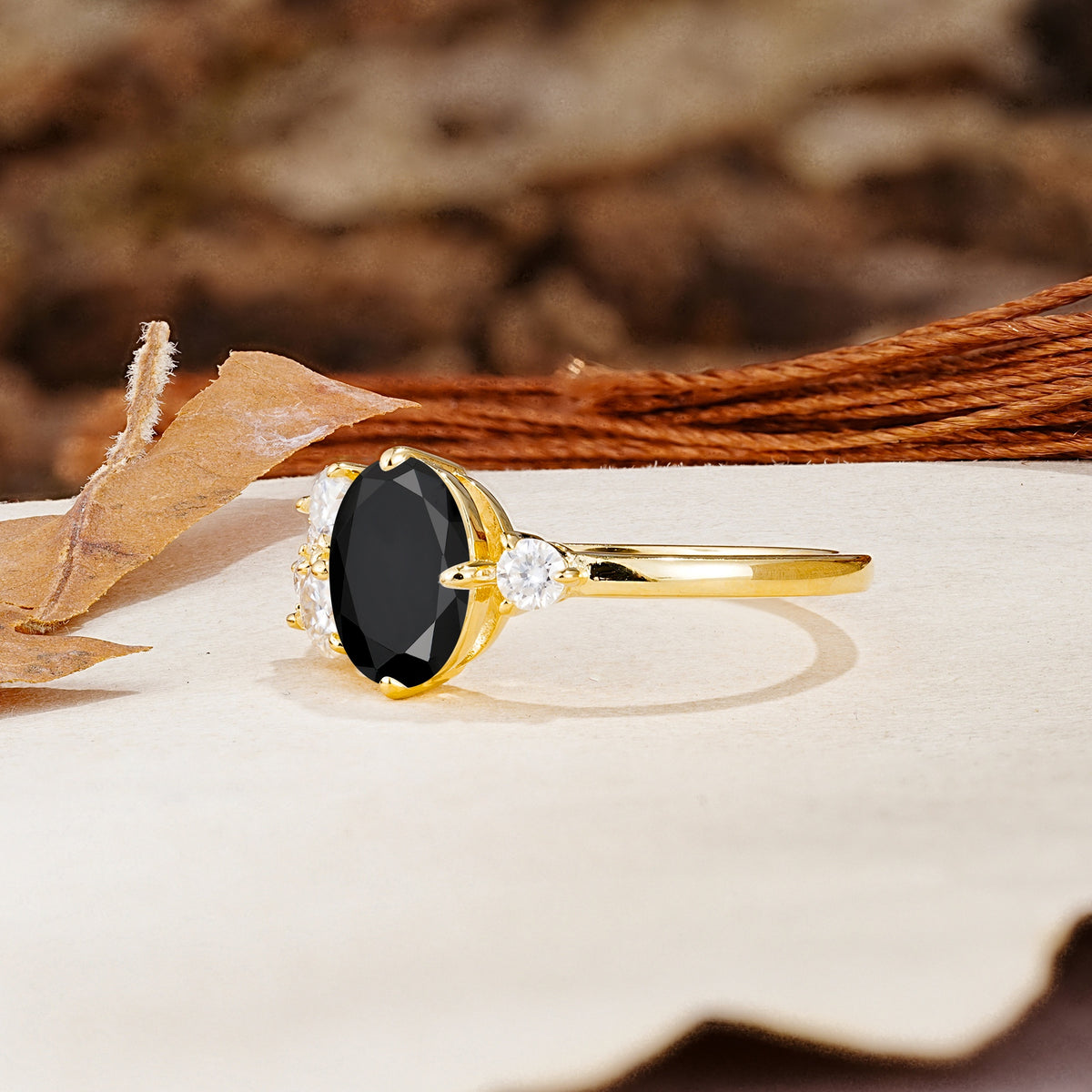 Classic And Unique Inlaid Marquise Cut Black Onyx Engagement Ring - Additional view