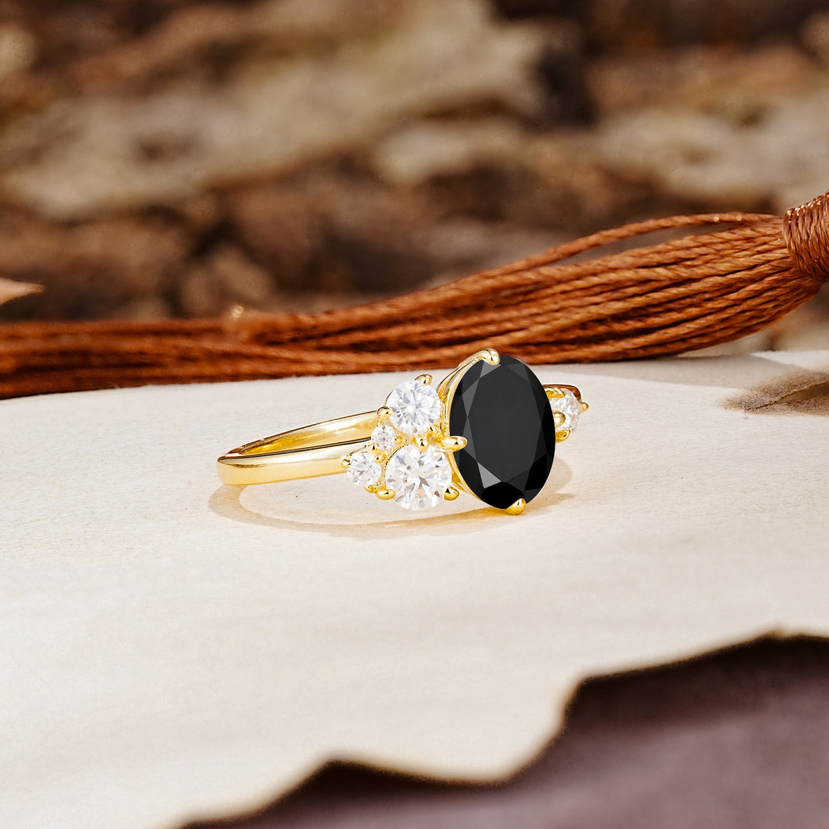 Classic And Unique Inlaid Marquise Cut Black Onyx Engagement Ring - Additional view