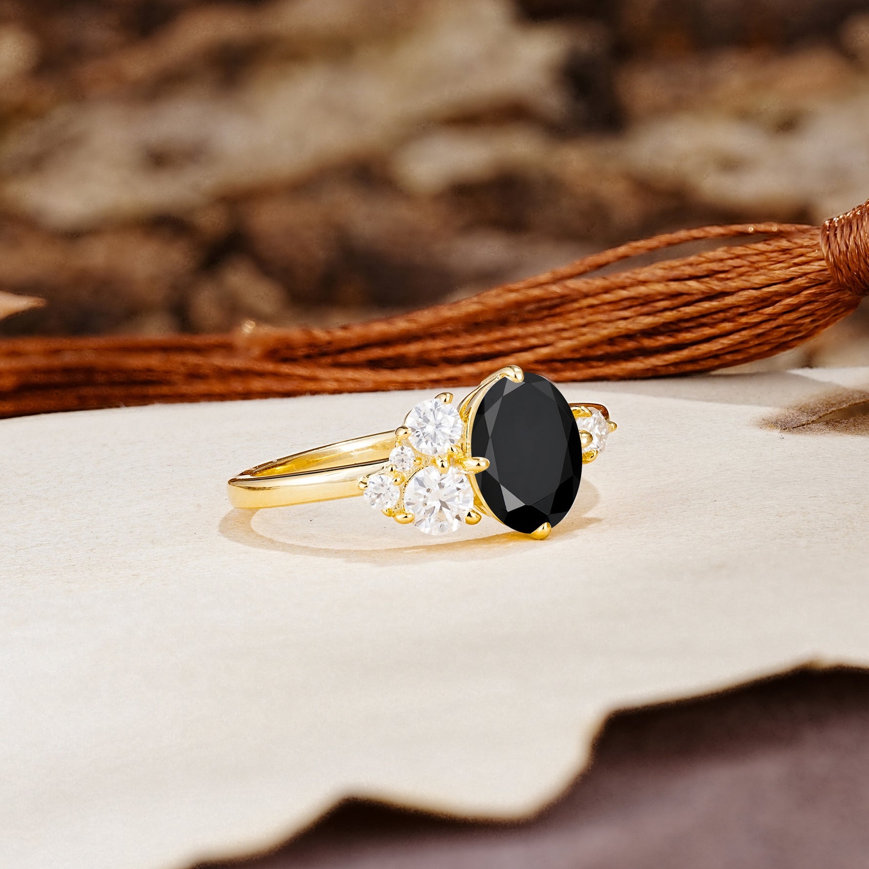 Classic And Unique Inlaid Marquise Cut Black Onyx Engagement Ring - Additional view
