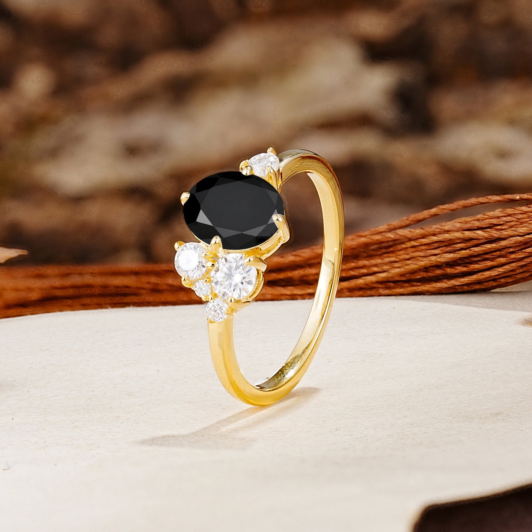Classic And Unique Inlaid Marquise Cut Black Onyx Engagement Ring - Additional view