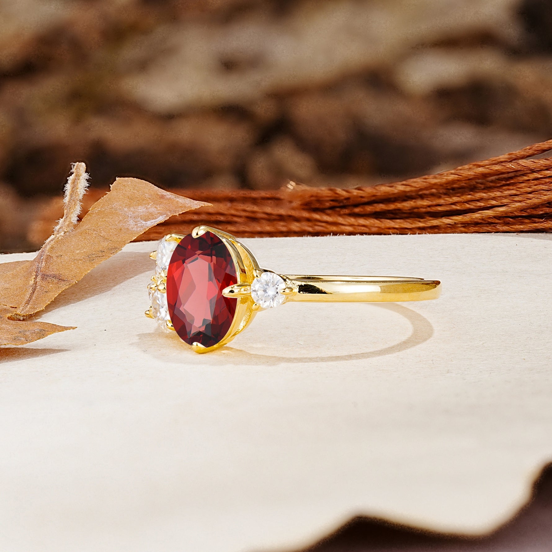 Classic And Unique Inlaid Marquise Cut Garnet Engagement Ring - Additional view