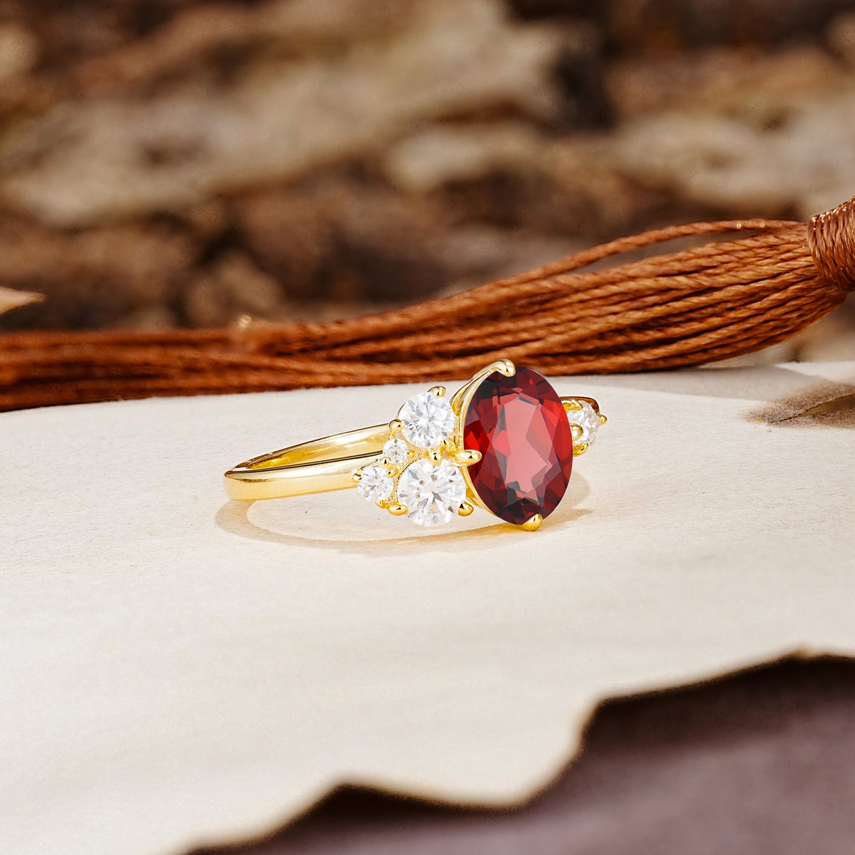 Classic And Unique Inlaid Marquise Cut Garnet Engagement Ring - Additional view