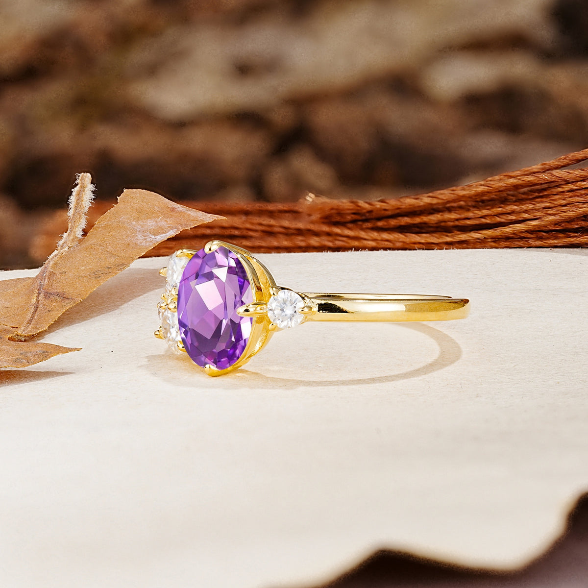 Classic And Unique Inlaid Marquise Cut Amethyst Engagement Ring - Additional view