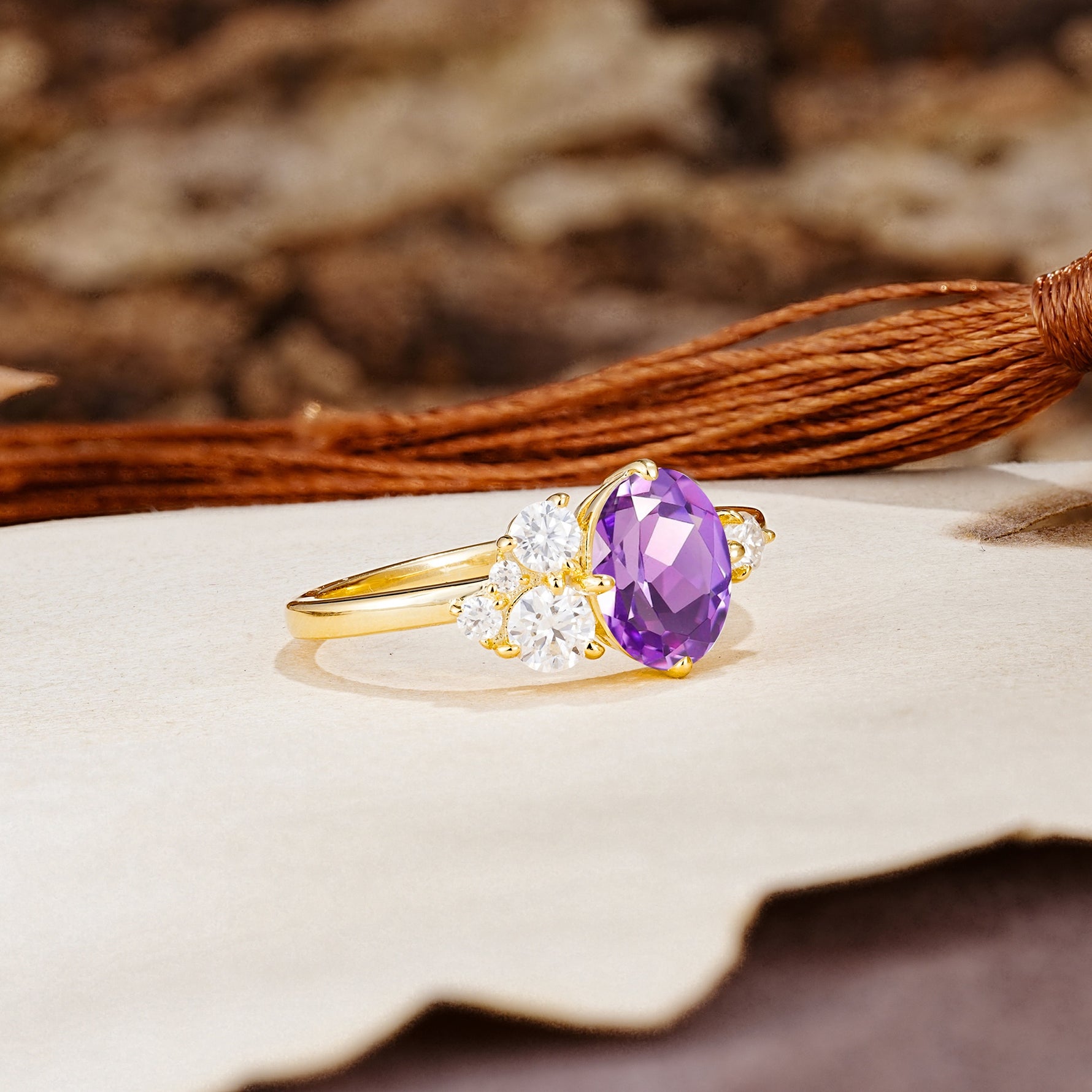 Classic And Unique Inlaid Marquise Cut Amethyst Engagement Ring - Additional view