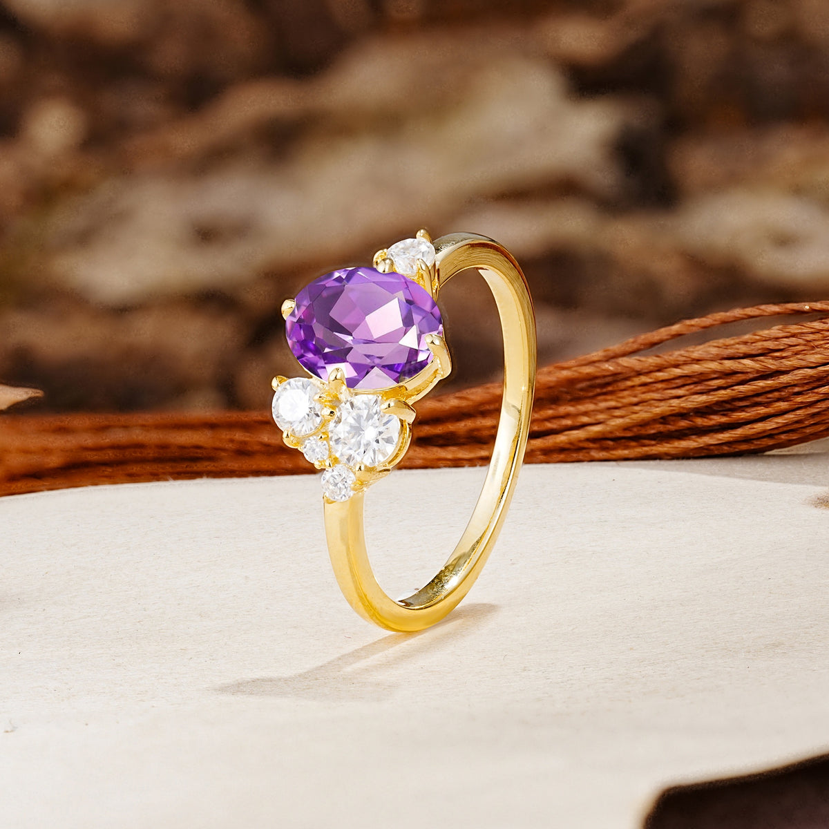 Classic And Unique Inlaid Marquise Cut Amethyst Engagement Ring - Additional view