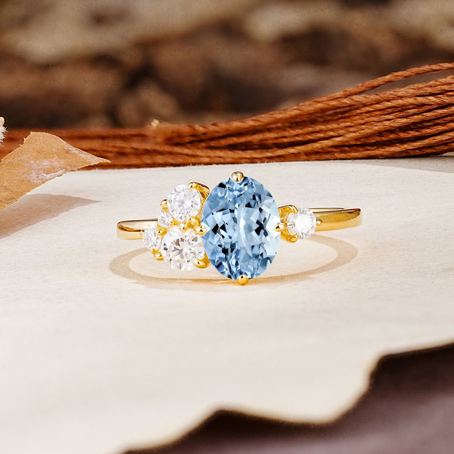 Classic And Unique Inlaid Marquise Cut Aquamarine Engagement Ring