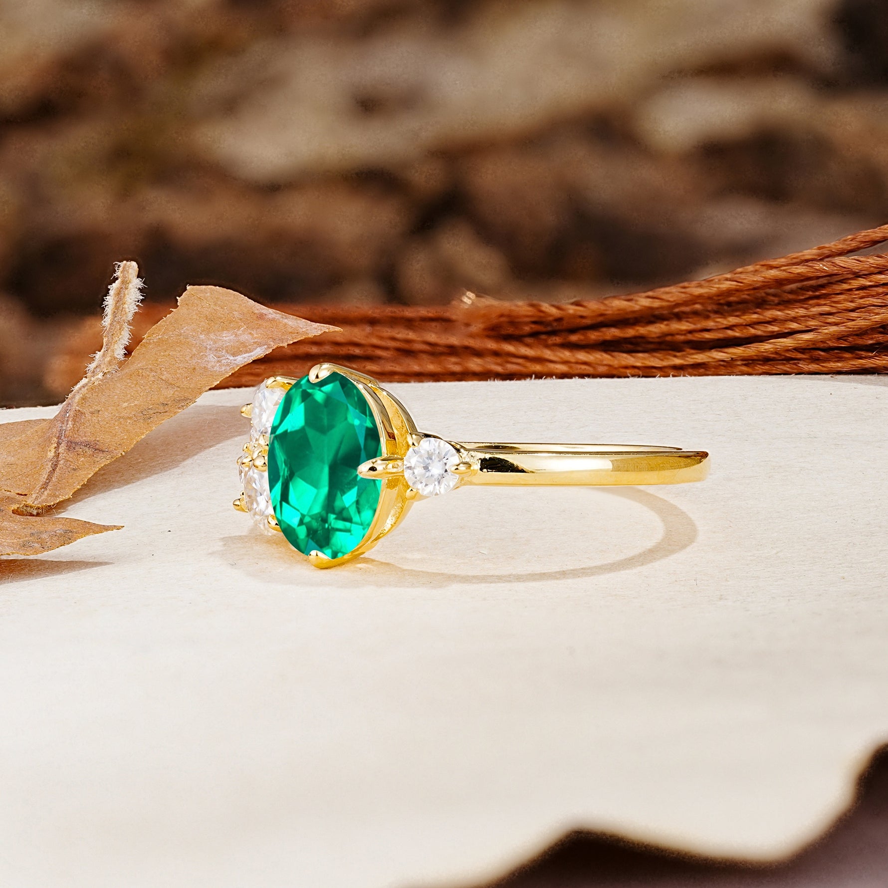Classic And Unique Inlaid Marquise Cut Emerald Engagement Ring - Additional view