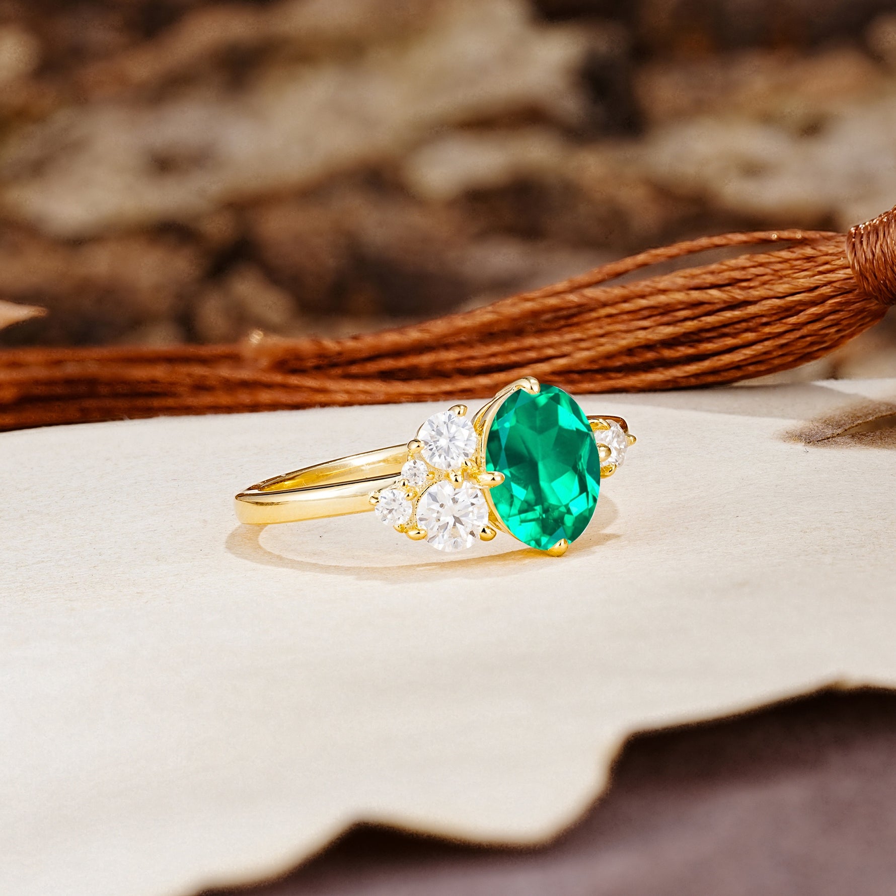Classic And Unique Inlaid Marquise Cut Emerald Engagement Ring - Additional view