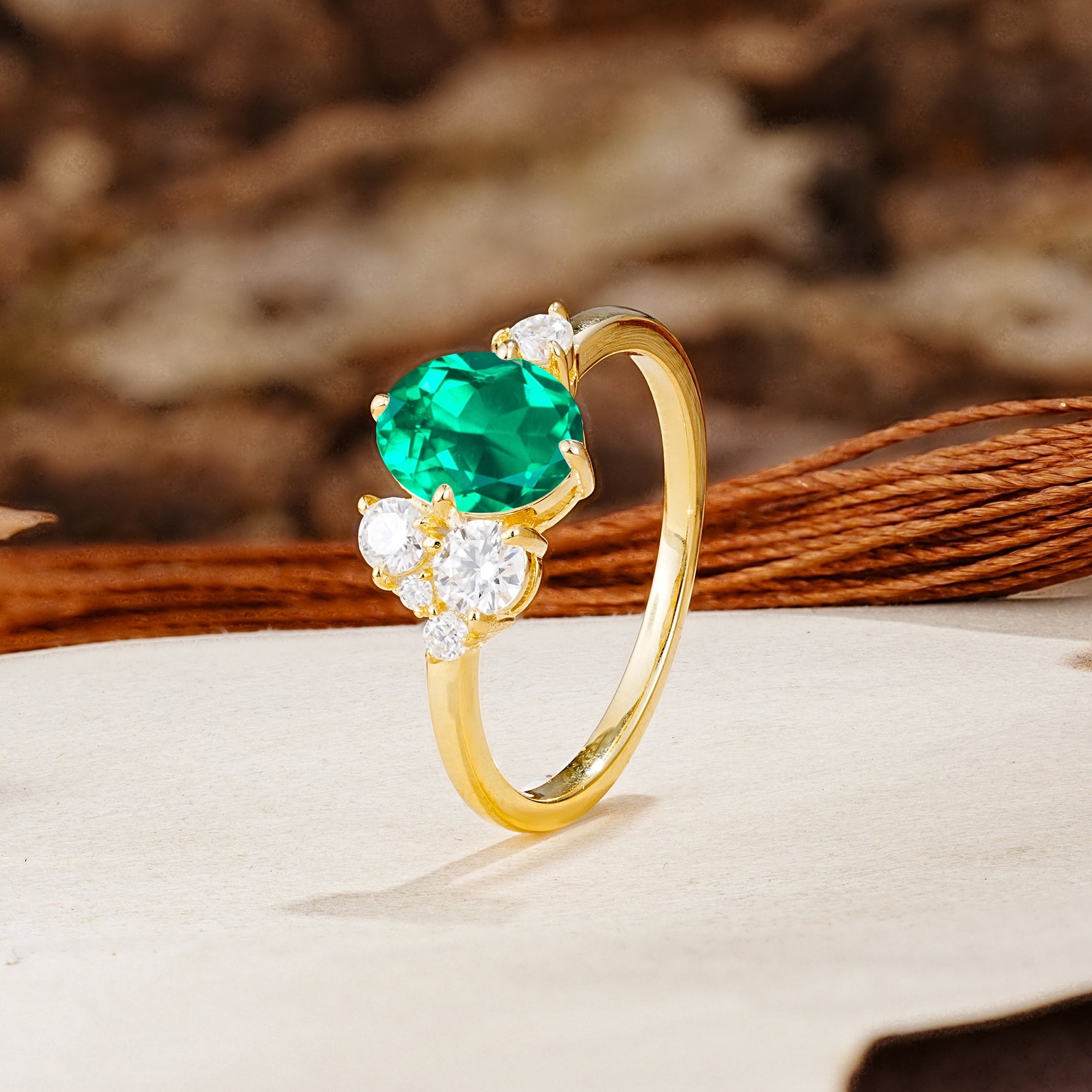 Classic And Unique Inlaid Marquise Cut Emerald Engagement Ring - Additional view