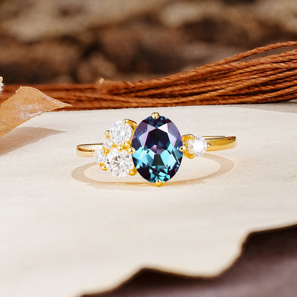 Classic And Unique Inlaid Marquise Cut Alexandrite Engagement Ring - Additional view
