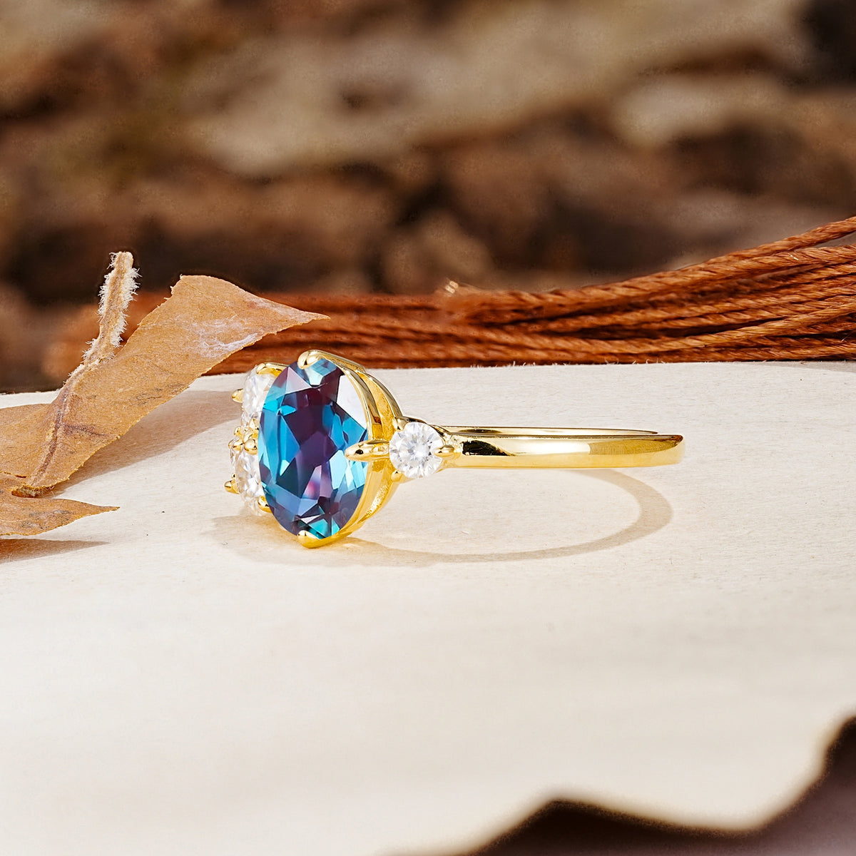 Classic And Unique Inlaid Marquise Cut Alexandrite Engagement Ring - Additional view