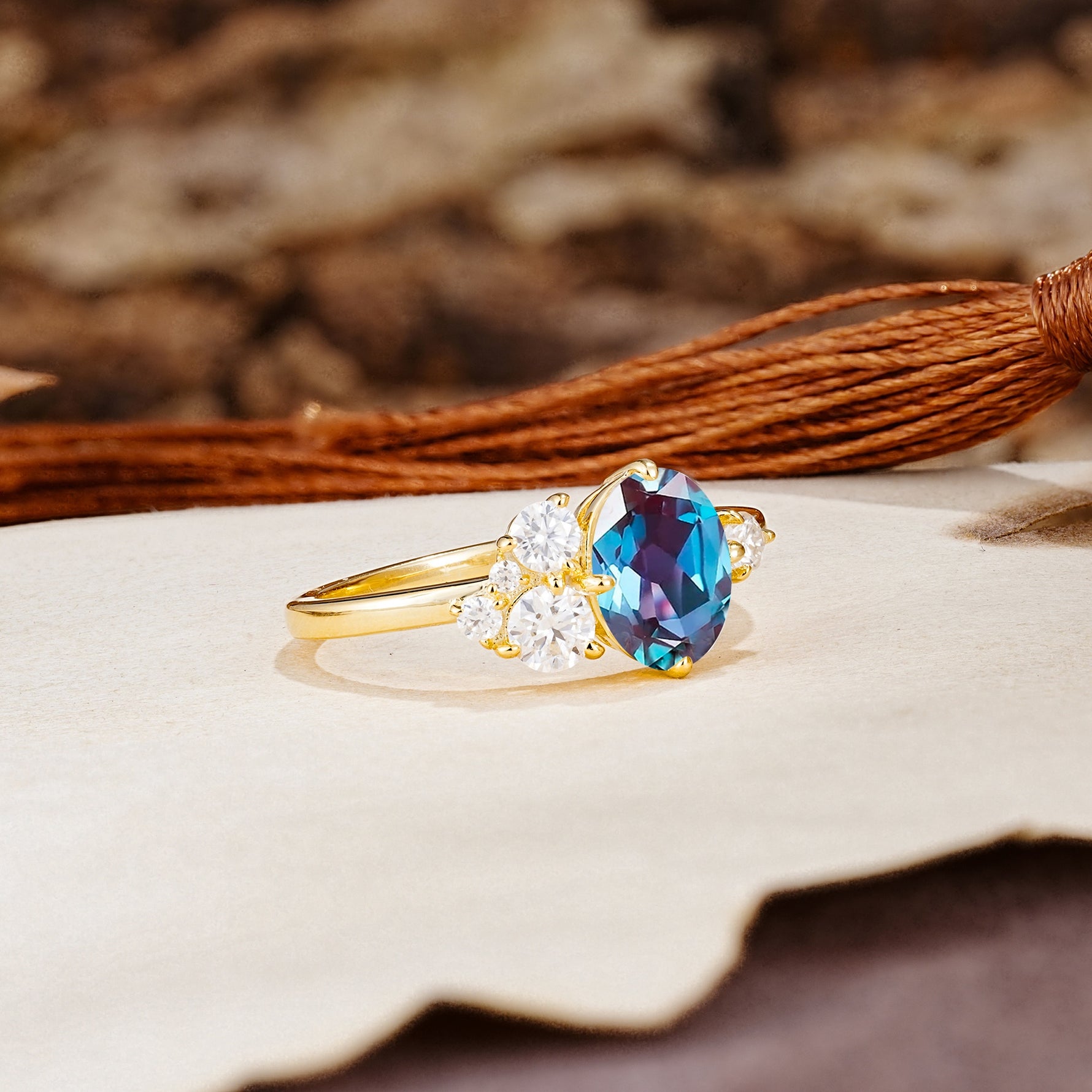 Classic And Unique Inlaid Marquise Cut Alexandrite Engagement Ring - Additional view