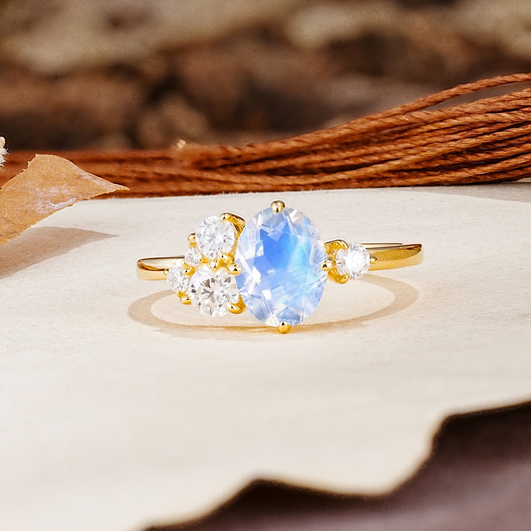 Classic And Unique Inlaid Marquise Cut Moonstone Engagement Ring - Additional view