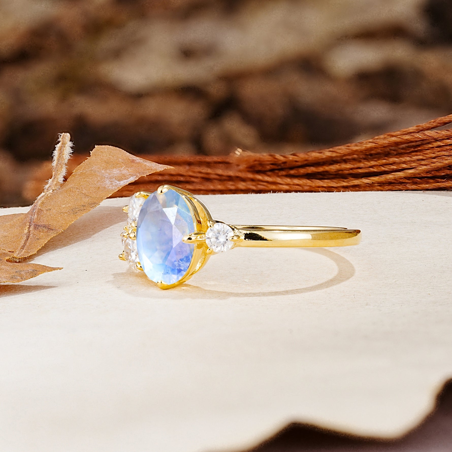 Classic And Unique Inlaid Marquise Cut Moonstone Engagement Ring - Additional view