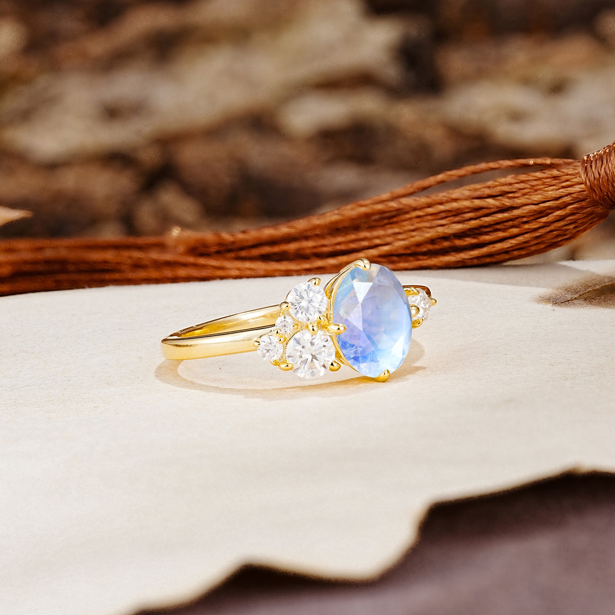 Classic And Unique Inlaid Marquise Cut Moonstone Engagement Ring - Additional view