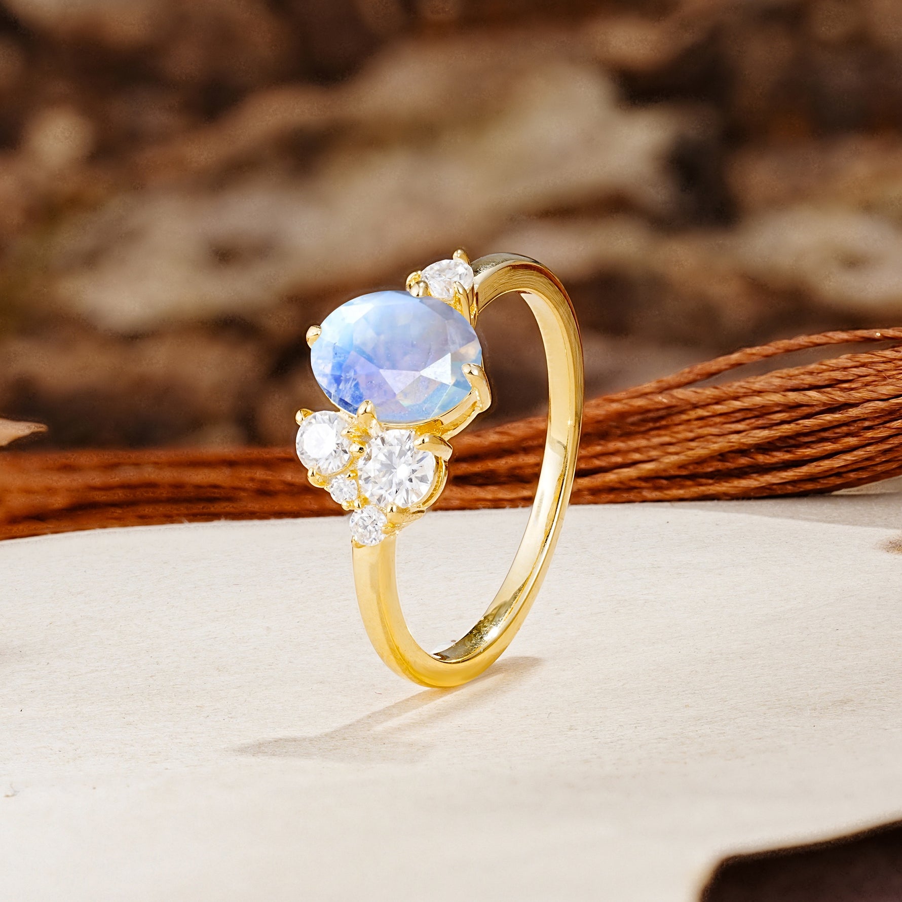 Classic And Unique Inlaid Marquise Cut Moonstone Engagement Ring - Additional view