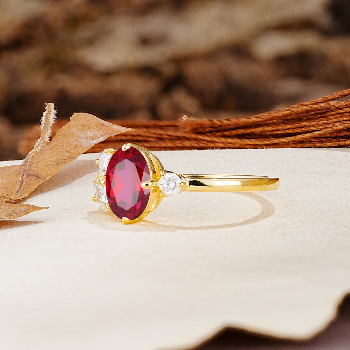Classic And Unique Inlaid Marquise Cut Ruby Engagement Ring - Additional view