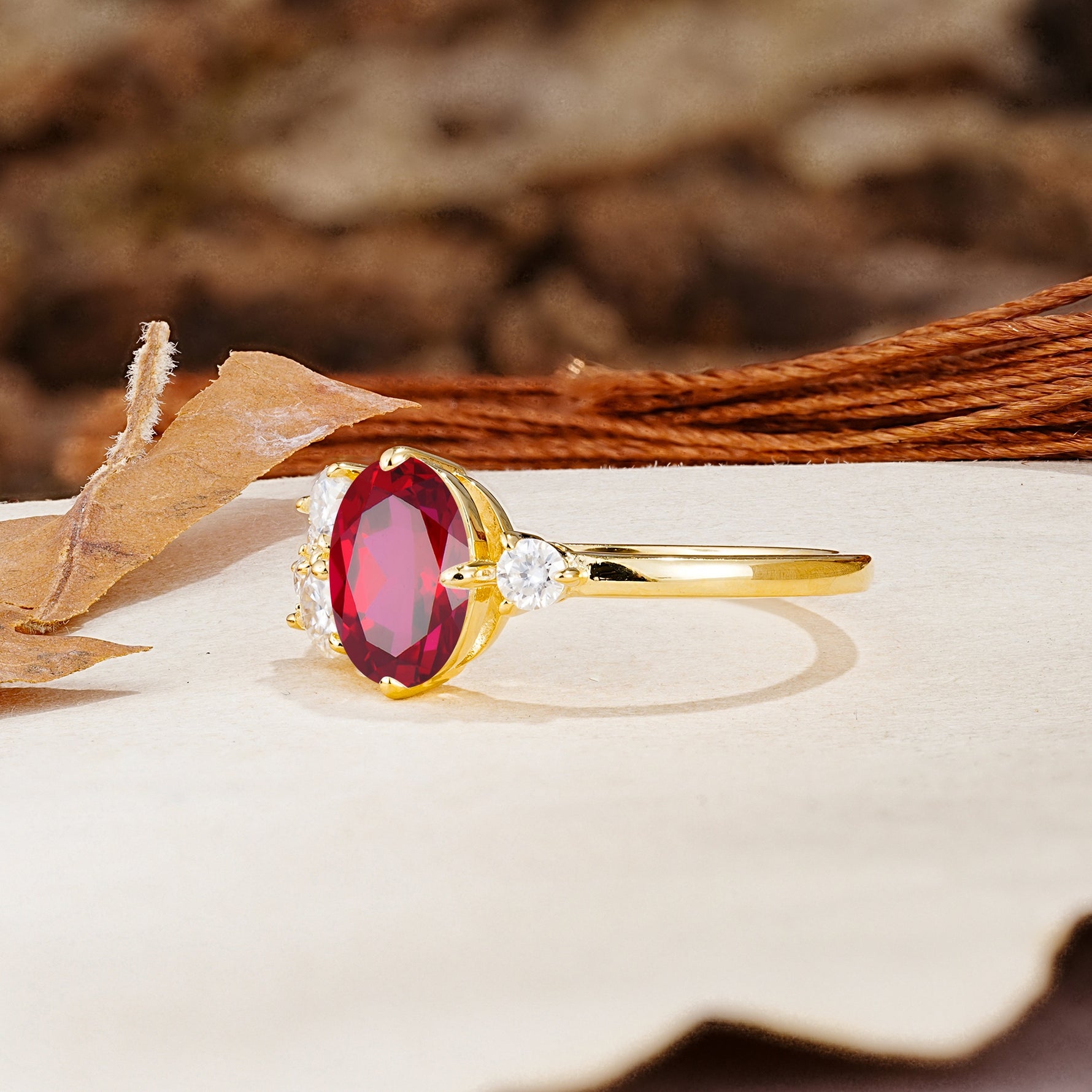 Classic And Unique Inlaid Marquise Cut Ruby Engagement Ring - Additional view