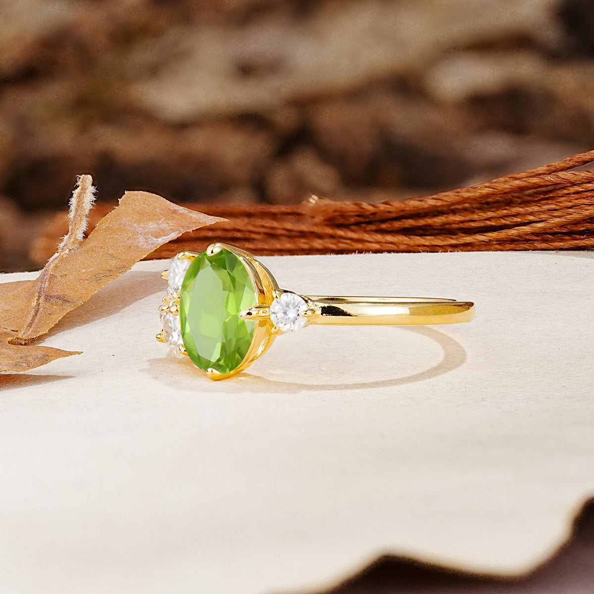 Classic And Unique Inlaid Marquise Cut Peridot Engagement Ring - Additional view