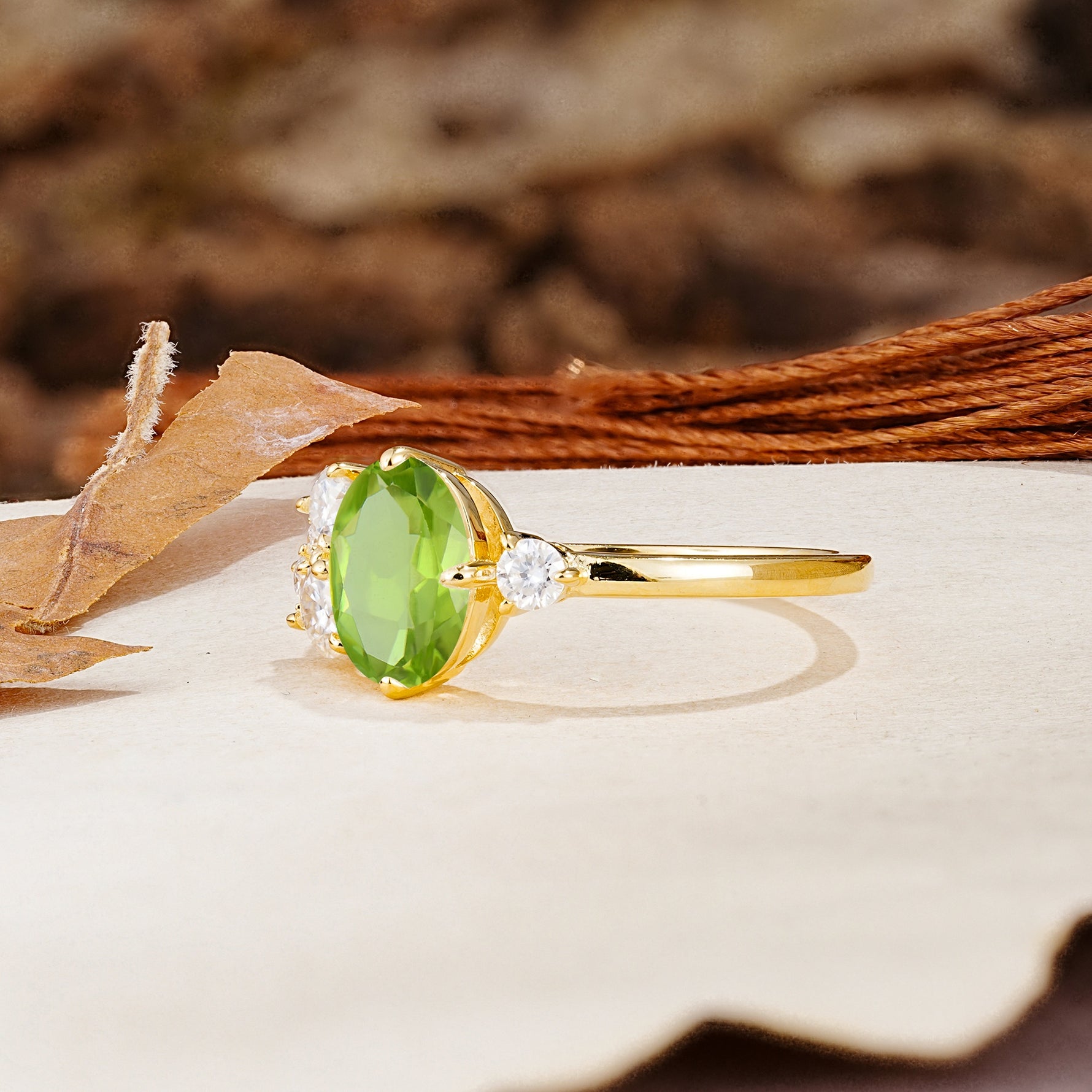 Classic And Unique Inlaid Marquise Cut Peridot Engagement Ring - Additional view