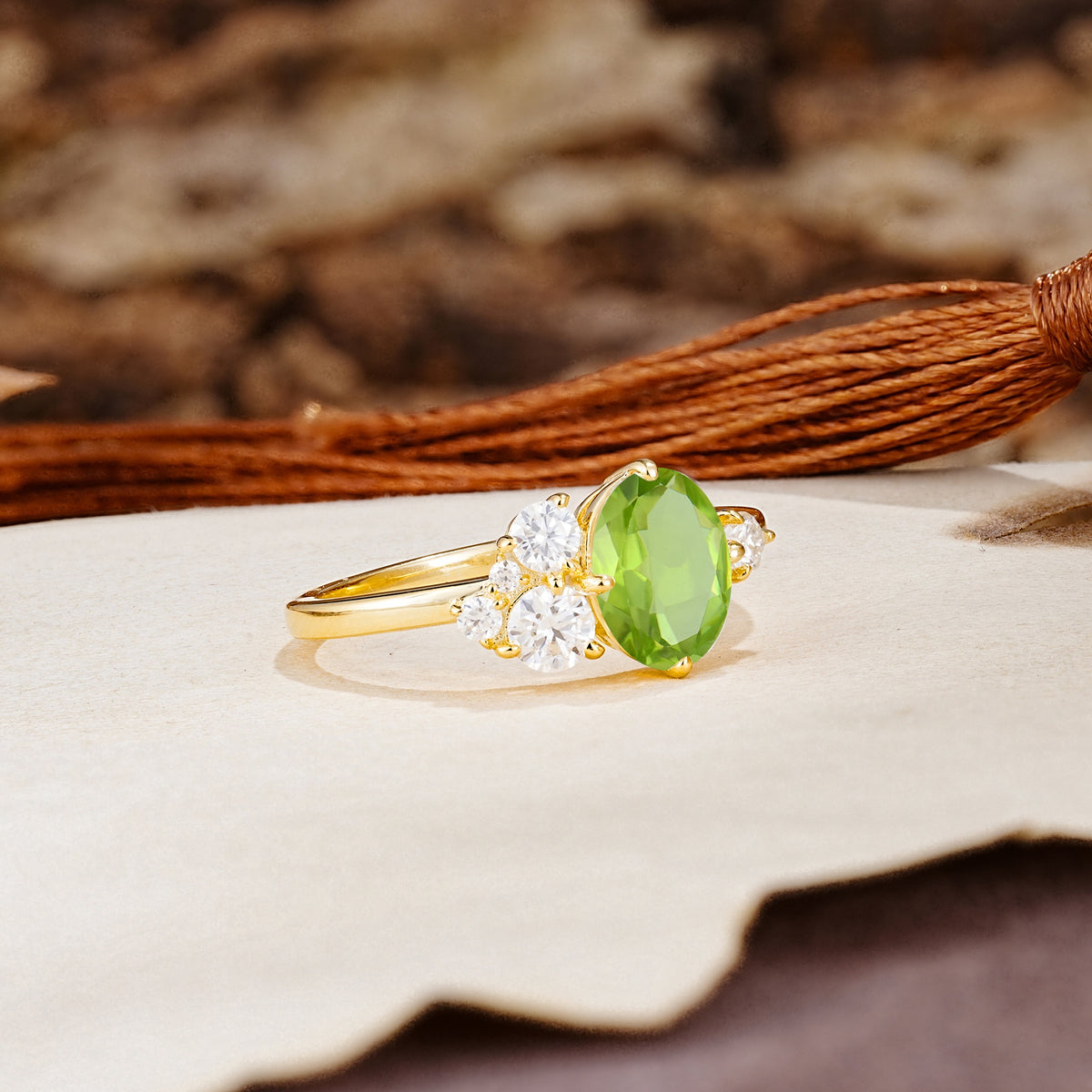 Classic And Unique Inlaid Marquise Cut Peridot Engagement Ring - Additional view