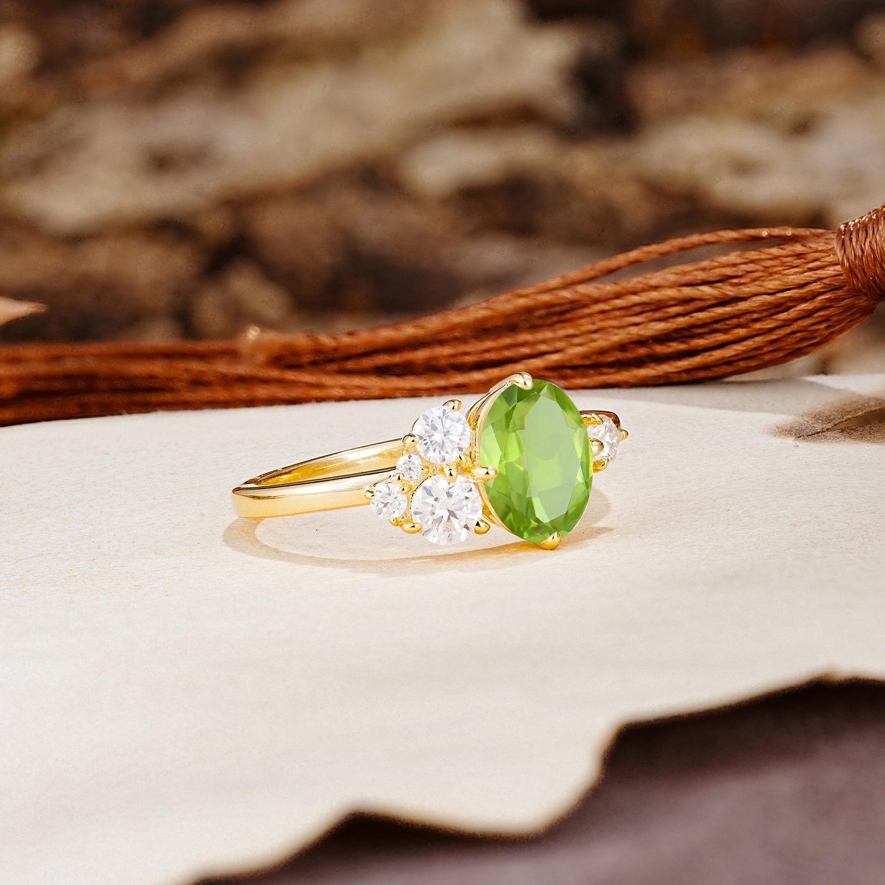 Classic And Unique Inlaid Marquise Cut Peridot Engagement Ring - Additional view