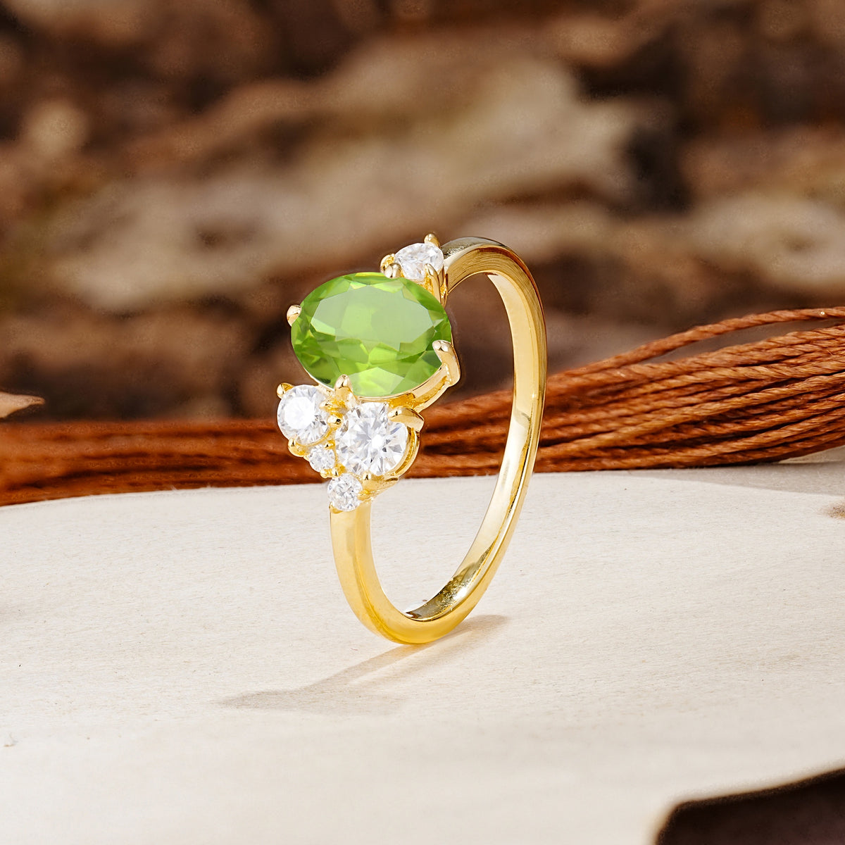 Classic And Unique Inlaid Marquise Cut Peridot Engagement Ring - Additional view