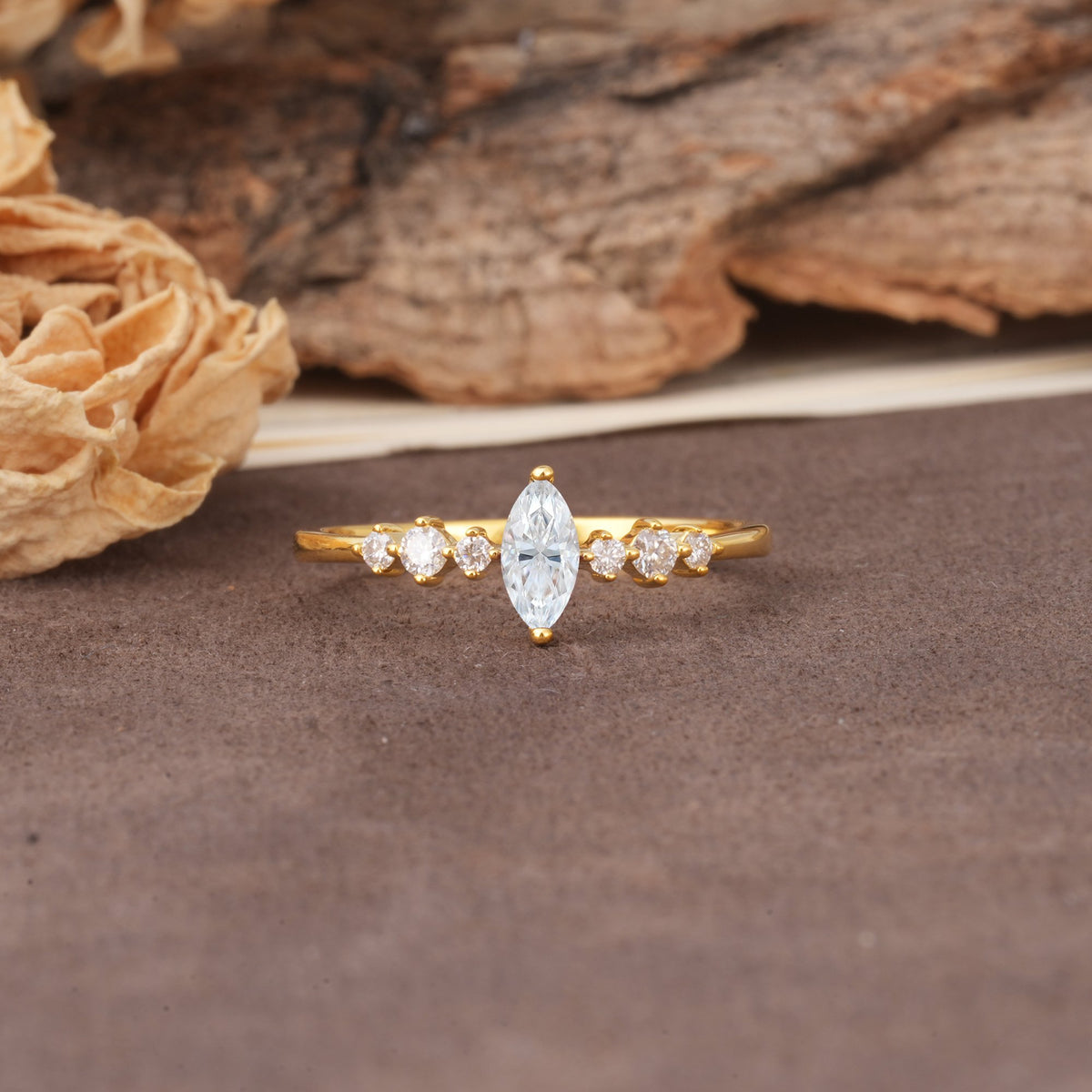 Marquise Cut Moissanite Symmetrical Side‑Accent Engagement Ring - Additional view