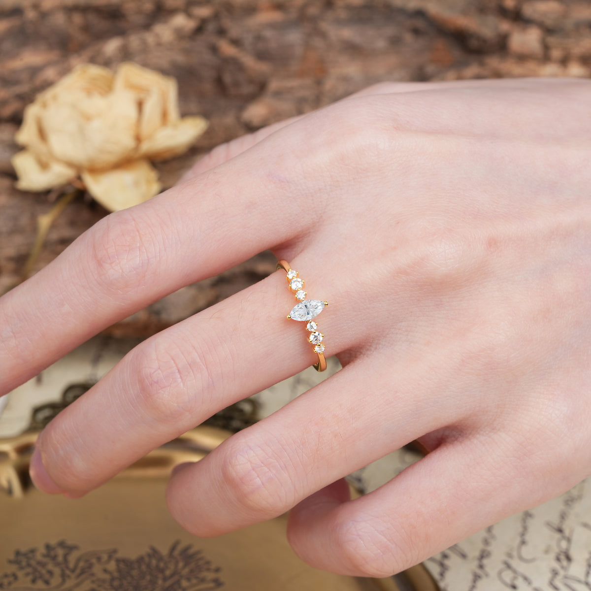 Marquise Cut Moissanite Symmetrical Side‑Accent Engagement Ring - Additional view