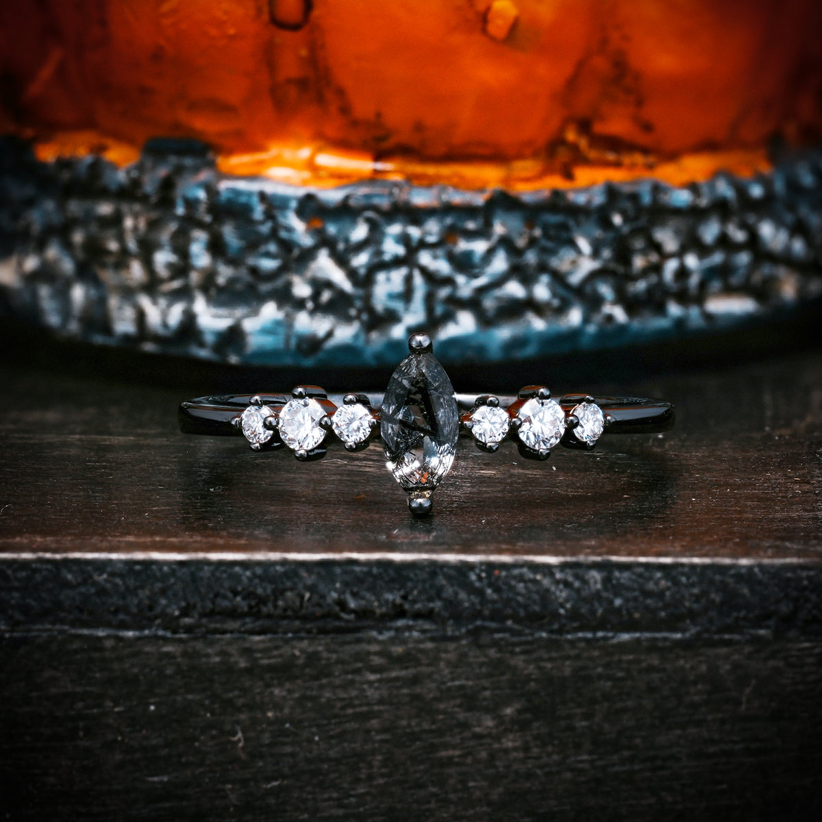 Halloween Mystery Series — Dark Gothic 2-Prong Marquise cut Engagement Ring