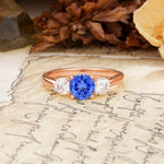 Luxurious Vintage 4 Prong Round Cut Sapphire Three Stone Wedding Ring - Additional view
