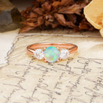 Luxurious Vintage 4 Prong Round Cut Fire Opal Three Stone Wedding Ring - Additional view