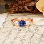 Luxurious Vintage 4 Prong Round Cut Tanzanite Three Stone Wedding Ring - Additional view