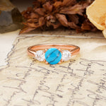 Luxurious Vintage 4 Prong Round Cut Turquoise Three Stone Wedding Ring - Additional view
