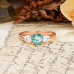 Luxurious Vintage 4 Prong Round Cut Moss Agate Three Stone Wedding Ring - Additional view