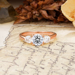 Luxurious Vintage 4 Prong Round Cut Lab Diamond Three Stone Wedding Ring - Additional view