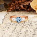 Luxurious Vintage 4 Prong Round Cut Aquamarine Three Stone Wedding Ring - Additional view