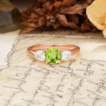 Luxurious Vintage 4 Prong Round Cut Peridot Three Stone Wedding Ring - Additional view