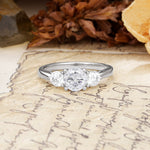 Luxurious Vintage 4 Prong Round Cut Moissanite Three Stone Wedding Ring - Additional view