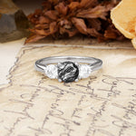 Luxurious Vintage 4 Prong Round Cut Black Rutilated Quartz Three Stone Wedding Ring - Additional view
