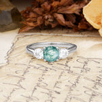 Luxurious Vintage 4 Prong Round Cut Moss Agate Three Stone Wedding Ring - Additional view